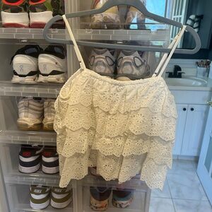 Aqua White eyelet Top size M